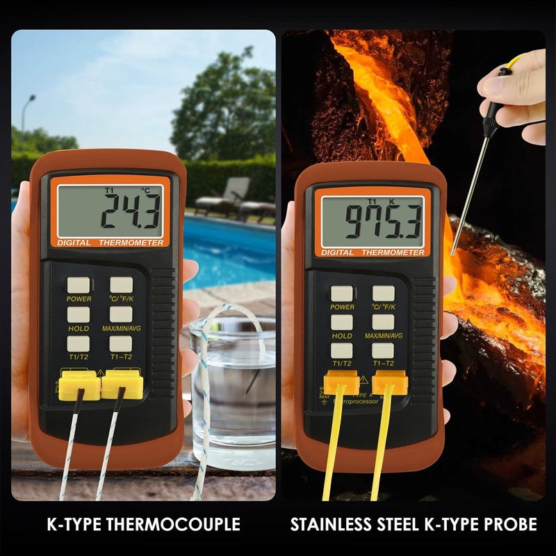 DANOPLUS Digital K Type Thermometer with 4 Thermocouples, Dual Channels Thermocouple Tester with MAX/MIN/AVG Temperature Measurement (-501300C) - Image 4
